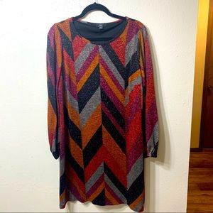 Glitter Plus Size Dress 70s Vintage Inspired Dress Long Sleeve Size 1X